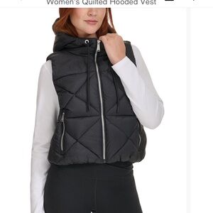 Women's Black Quilted Hooded Vest
